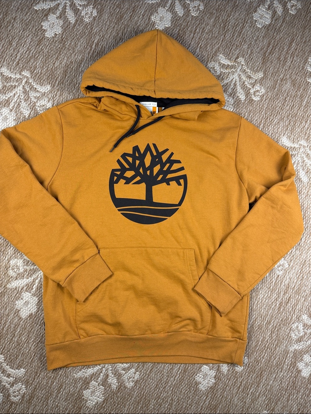 NWOT Timberland Mustard Hooded Sweatshirt with Black Tree Logo